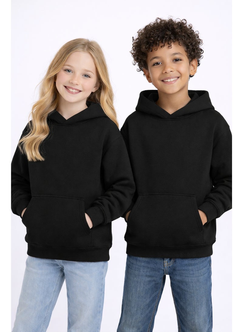 Premium Apparel Kids Black Regular-Fit Hoodie – Unisex Pullover Sweatshirt for Boys & Girls, Casual Everyday Wear - Image 1